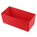 A Tablecraft red rectangular cast aluminum container with straight sides.