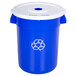 A white Continental lid with a hole on a blue recycling bin.