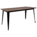 A Flash Furniture rectangular dining table with a rustic walnut wood top and black metal legs.