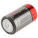 A close up of a Rayovac Fusion D Advanced Alkaline battery with the word Fusion on it.