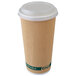 A brown EcoChoice paper hot cup with a white lid.