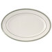 Tuxton TGB-042 Green Bay 15 3/4" x 11" Eggshell Wide Rim Rolled Edge Oval China Platter with Green Bands - 6/Case Main Thumbnail 1