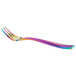A Bon Chef Manhattan oyster fork with a rainbow colored handle.