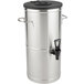 A silver stainless steel Bloomfield 3 gallon iced tea dispenser with a black lid.
