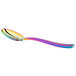 A Bon Chef rainbow colored stainless steel spoon.