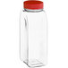 A clear plastic rectangular spice container with a flat red lid.