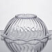 A clear glass GET tulip bowl with a curved edge.