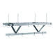 A stainless steel ceiling mounted pot rack from Advance Tabco with hooks.