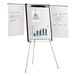 A MasterVision telescoping easel with a whiteboard, graph, and chart on it.