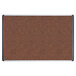 A brown cork board with a black aluminum frame.