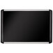 A black rectangular bulletin board with a black and silver metal frame.