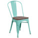 Flash Furniture ET-3534-MINT-WD-GG Mint Green Stackable Metal Chair with Vertical Slat Back and Wood Seat Main Thumbnail 1