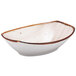 A white bowl with brown edges.