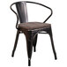 A Flash Furniture black metal chair with a wooden seat.