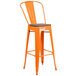 Flash Furniture CH-31320-30GB-OR-WD-GG 30" Orange Stackable Metal Bar Height Stool with Vertical Slat Back and Wood Seat Main Thumbnail 1