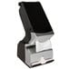A black and silver San Jamar interfold napkin and straw dispenser with a black screen.