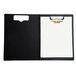 A black Mobile Ops portfolio clipboard with a white sheet of paper and a logo on the paper.
