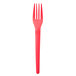 A red Eco-Products compostable plastic fork.