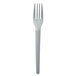 A close-up of an Eco-Products gray compostable plastic fork with a black handle.