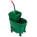 A green Rubbermaid mop bucket with a red side press wringer.