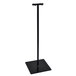 A black stand with a metal pole and a black square object.
