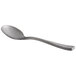 A Oneida Lexia stainless steel bouillon spoon with a metal handle.