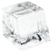 A clear medium cube of ice from a Scotsman air cooled ice machine on a white background.