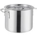 A silver aluminum Choice stock pot with handles and a lid.