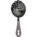 A Barfly Gun Metal black scalloped Julep strainer with holes in it.