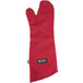 A red San Jamar Cool Touch Flame&#8482; oven glove.