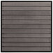 A close-up of a gray synthetic teak wood panel with black lines.