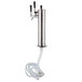 A stainless steel Avantco beer tap tower with 3 black faucet handles.