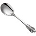A Reserve by Libbey stainless steel bouillon spoon with an ornate handle.