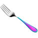 A Reserve by Libbey stainless steel salad fork with a rainbow colored handle.