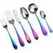 A close-up of a Santa Cruz Chroma stainless steel teaspoon with colorful accents.