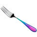 A close-up of a Reserve by Libbey Santa Cruz Chroma dinner fork with a colorful handle.