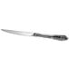 A silver stainless steel steak knife with a handle.