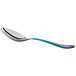 A Reserve by Libbey dessert spoon with a rainbow colored handle and silver bowl.