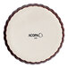 A round stoneware souffle or creme brulee dish with a scalloped chestnut-colored rim and the brand name 'Acopa' printed in the center.