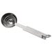 A set of Vollrath stainless steel round measuring spoons with a handle.