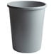 A grey plastic Rubbermaid Untouchable trash can.