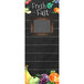 A white chalkboard sign with black text reading "Fresh & Fast" with fruit drawings.