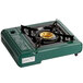 A green Choice portable butane range with a black and brass burner.