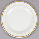 WNA Comet MP10IPREM 10 1/4" Ivory Masterpiece Plastic Plate with Gold Accent Bands - 12/Pack Main Thumbnail 2