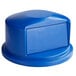 A blue Rubbermaid dome top lid for a 32 gallon trash can.