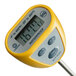 A Comark digital pocket probe thermometer with a yellow handle and grey accents.