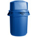 A blue Rubbermaid BRUTE trash can with dome lid on top.