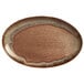 A brown oval Libbey Hedonite porcelain platter with a white speckled surface and brown rim.