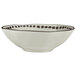 A white stoneware bowl with black trim.
