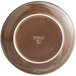 A brown Libbey Hedonite porcelain plate with a white border and white text.
